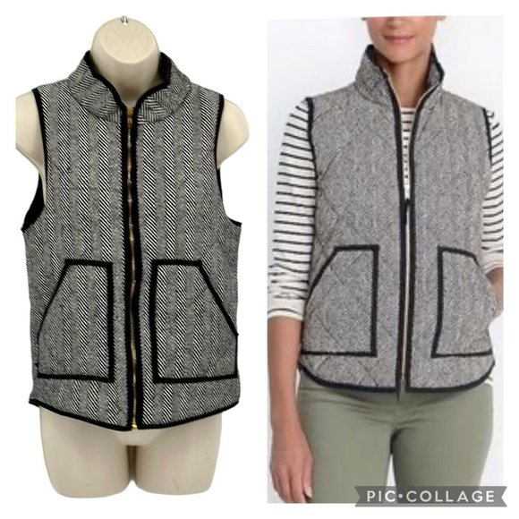 Merokeety Jackets & Blazers - Merokeety Herringbone Quilted Vest Womens Size XS Black White Full Zip Pockets